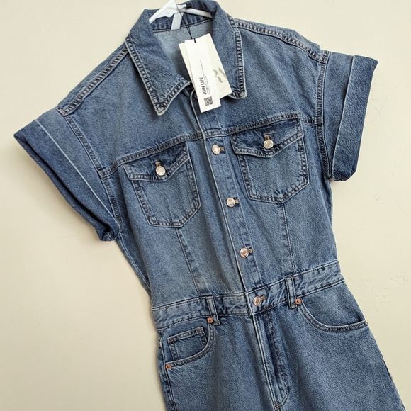 ZARA DENIM JUMPSUIT SHORT SLEEVES LONG PANTS S,M - Picture 14 of 15